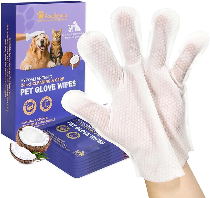 PawBubble Pet Wipes, Cleaning Glove Wipes for Dogs & Cats Hypoallergenic, Lick-Safe, Full-Body Grooming & Deodorizing Wipes for Daily Care & Travel Friendly (6 Packs)