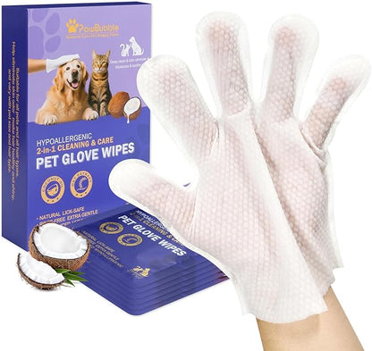 PawBubble Pet Wipes, Cleaning Glove Wipes for Dogs & Cats Hypoallergenic, Lick-Safe, Full-Body Grooming & Deodorizing Wipes for Daily Care & Travel Friendly (6 Packs)