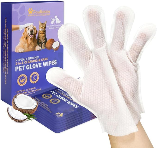 PawBubble Pet Wipes, Cleaning Glove Wipes for Dogs & Cats Hypoallergenic, Lick-Safe, Full-Body Grooming & Deodorizing Wipes for Daily Care & Travel Friendly (6 Packs)