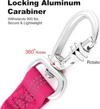 Dog Seat Belt for Car, Adjustable Dog Car Harness Seatbelt for Small Medium Large Dogs, Heavy Duty Travel Safety Restraint with Locking Aluminum Hook & Reflective Nylon Strap, Pink