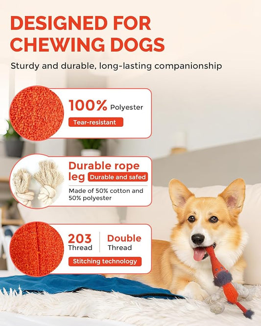 Squeaky Dog Toys for Medium Dogs - Durable Dog Toys for Aggressive Chewers to Keep Them Busy - Interactive Plush Chew Toy with Squeaker for Training Reward & Gift - Orange