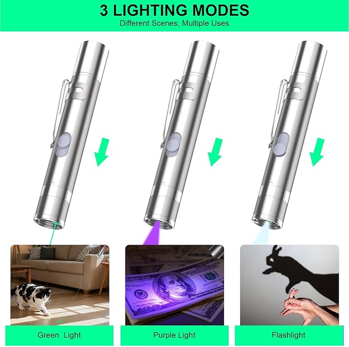 Cat Toy for Indoor Cats, USB Rechargeable Kitten Toys with 5 Adjustable Green Patterns, Interactive Chase Toys for Indoor Cats & Dogs, Training & Exercise Fun