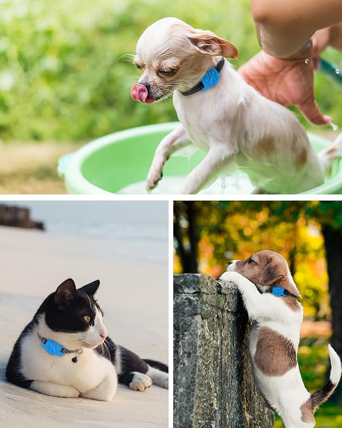 Dynmeow Dog Cat Collar Holder Compatible with Airtag, Anti-Lost Silcione Holder for 3/8 and 5/8 Inch Wide Collars, Blue, S(1 Pack)