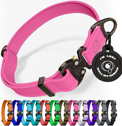 NexaPaw Biothane Dog Collar with Cobra Buckle - Made in USA - QR Code Dog Tag ID Included - Adjustable Heavy Duty Dog Collars for Medium Large Dogs - Waterproof Military Grade Tactical Collar for Dogs