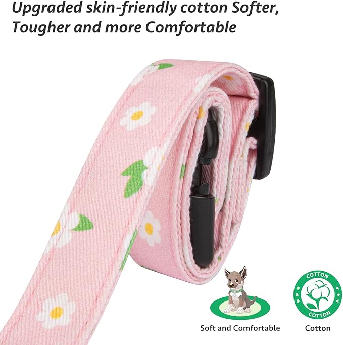 Cotton Handmade Dog Collar Cute and Distinctive Patterns Pink Flower with Pendant for Girl Boy Dogs Collars M