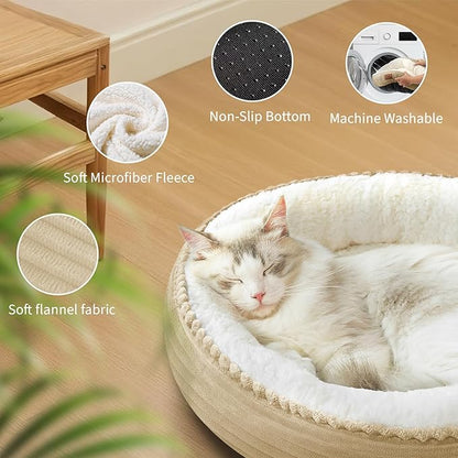 Zerbuger 20in Camel Round Cat Dog Bed Gift for Large Medium Small Dogs Cats, Machine Washable Sleeping Sofa, Non-Slip Bottom Breathable Soft Calming Pet Cuddler for Indoor/Outdoor/Car/Cage