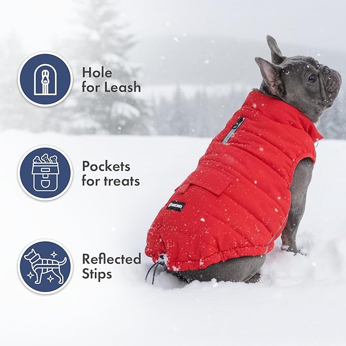 Spark Paws Dog Winter Jacket, Water-Resistant Coat, Warm Reflective Windproof Fleece-Interior, for Medium and Large Dogs - Red - S