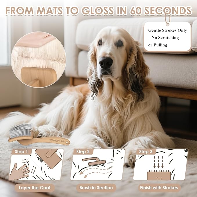 Large Slicker Brush for Dogs,Doodle Brush for Poodles, Goldendoodles, Labradoodle, Extra Long Pins for Detangling Matted Fur & Reducing Shedding, Dog Grooming Kit with Wooden Handle. Wood