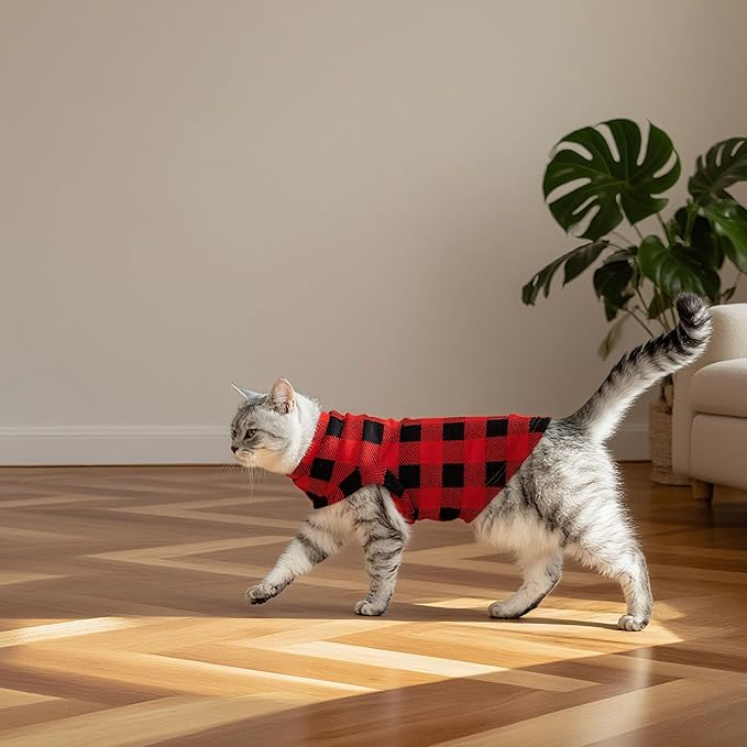 EXPAWLORER Soft Cat Sweater - Checked Sweaters for Cats Only Warm Kitten Clothes, Fall and Winter Pet Coat Pullover Design, Fleece Sweatshirt Clothing Also for Puppy Small Dogs, Medium