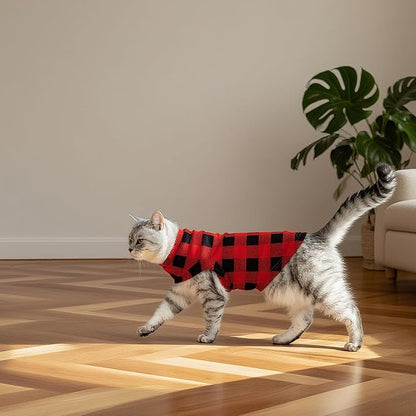 EXPAWLORER Soft Cat Sweater - Checked Sweaters for Cats Only Warm Kitten Clothes, Fall and Winter Pet Coat Pullover Design, Fleece Sweatshirt Clothing Also for Puppy Small Dogs, Medium