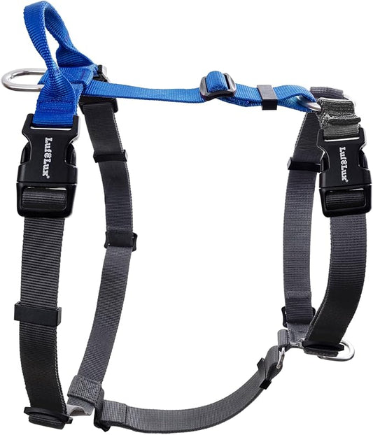 Non-Restrictive Dog Harness, Neck Buckle Design, Easy Walk Freedom No Pull Harness, Keep Balance, Six Points Adjustment, for Large Dogs Chest(25-35 inches) Blue/Black