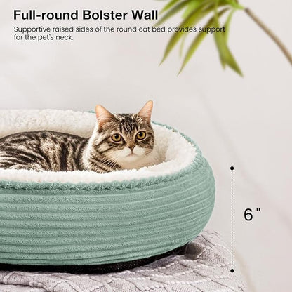 Love's cabin Round Donut Cat and Dog Cushion Bed, 20in Pet Bed for Cats or Small Dogs, Anti-Slip & Water-Resistant Bottom, Super Soft Durable Fabric Pet beds, Washable Luxury Bed Apple Green Stripe