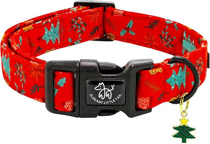 Elegant littlle Tail Christmas Dog Collar, Red Pet Collars Soft Cotton Winter Dog Collar with Quick Release Buckle Pet Puppy Collars for Small Medium Large Dogs