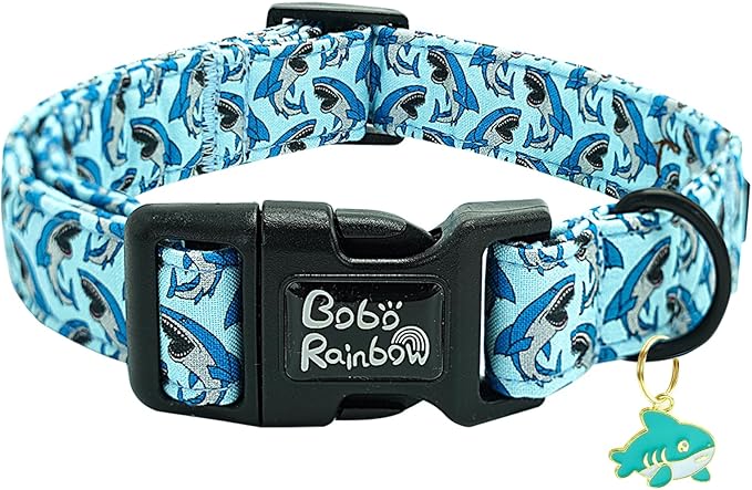 Dog Collar-Cute Shark Adjustable Pet Collars Soft Comfortable Puppy Collar Blue Cotton Dog Collars Durable Necklace Gift for X-Small Dogs