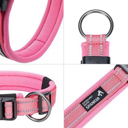 EXCELLENT ELITE SPANKER Reflective Dog Collar Classic Soft Padded Breathable Nylon Adjustable Pet Collar with Quick Release Buckle for Boy Girl Male Female Small Medium Large Dogs Training(Pink-S)