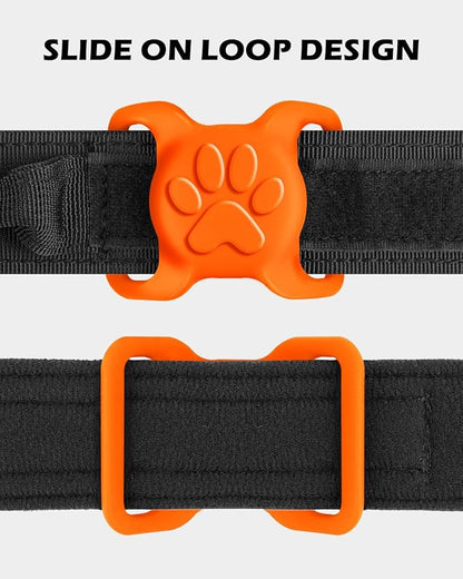 Dynmeow Dog Cat Collar Holder Compatible with Airtag, Anti-Lost Silcione Holder for 1.2 and 1.5 inch Wide Collar, Orange, L(1 Pack)