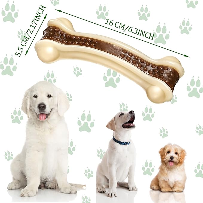 Sosation Bones Shaped Dog Toys for Aggressive Chewers, 2 Pack Christmas Dog Chew Toys Puppy Teething Nylon Beef Flavor for Large/Medium/Small Puppies Breeds(Curved Bone,Large)