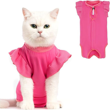 Avont Cat Recovery Suit - Post-Surgery Onesie for Cats, Alternative to Cone of Shame, Protective Spay Suit for Female Kitten, Ideal for Healing and Skin Conditions -Magenta(S)