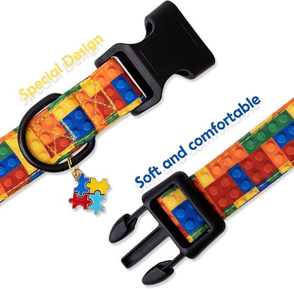 Faygarsle Dog Collar for Small Medium Large Dogs Colorful Puppy Collars for Female Dogs Toy Building Blocks Patterned Pet Collars for Summer Spring Wedding Puppy Girl Dog Collar XS