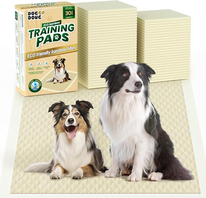 DOGGO DOUG Puppy Pads 30 Count Small 22x22in Bamboo Training Pads Deodorizing Leakproof Quick Drying Dog Pee Pads Super Absorbent Disposable Pee Pads for Dogs Puppies, Doggie, Cats, Rabbits