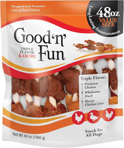 Good'N'Fun Triple Flavored Rawhide Kabobs for Dogs, Treat Your Dog 48-Ounce