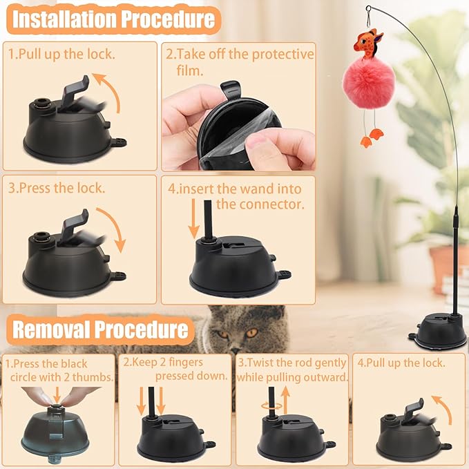 OODOSI 4-in-1 Interactive Cat Toys Set with Suction Cup Wand, Hanging Cat Toys, Fishing Pole Cat Wand & Kitten Balls- Includes Variety Replaceable Worms, Feathers for Indoor Bored Cats for Exercise