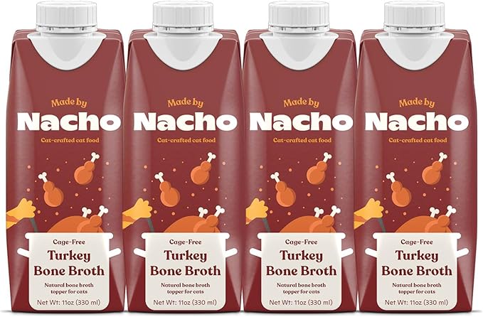 Made by Nacho Bone Broth Cat Food Topper for Hydration and Picky Eaters - Add Protein and Flavor to Your Dry Cat Food – Supports Optimal Nutrition, Digestion, Skin & Coat 11 oz. (Pack of 4), Turkey
