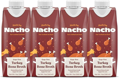 Made by Nacho Bone Broth Cat Food Topper for Hydration and Picky Eaters - Add Protein and Flavor to Your Dry Cat Food – Supports Optimal Nutrition, Digestion, Skin & Coat 11 oz. (Pack of 4), Turkey