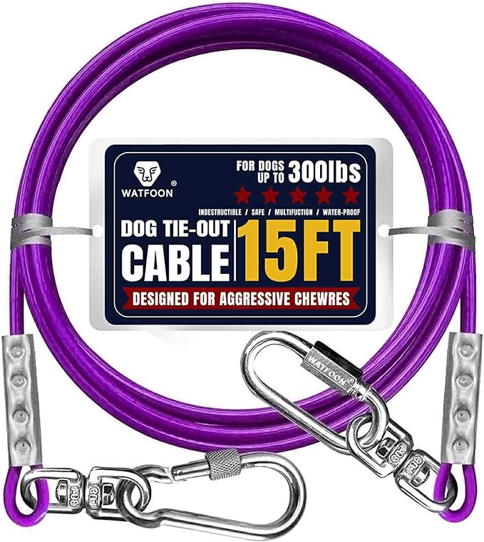 Tie Out Cable for Dogs Up to 300lbs,15ft Extra Strong 1000lbs Break Strength Tie-Out Tether Trolley Training Lead,Dog Run Cable for Yard Garden Park Camping Outside (Purple, 300lbs 15ft)