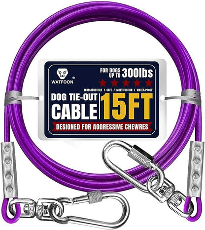 Tie Out Cable for Dogs Up to 300lbs,15ft Extra Strong 1000lbs Break Strength Tie-Out Tether Trolley Training Lead,Dog Run Cable for Yard Garden Park Camping Outside (Purple, 300lbs 15ft)