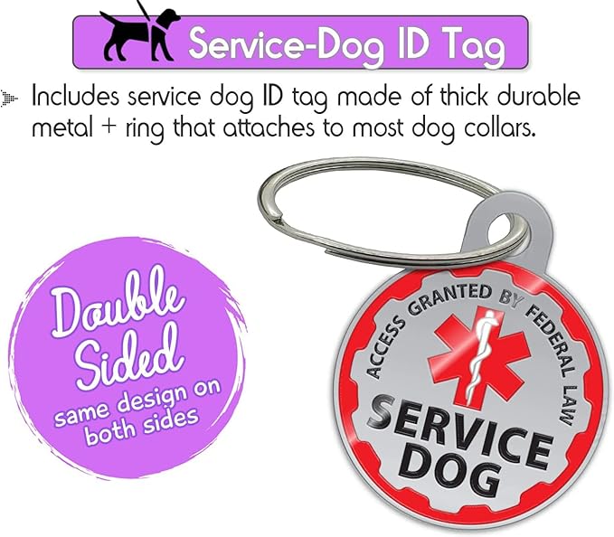 Service Dog Vest + ID Tag 50 ADA Information Cards - Harness w Patch in Sizes X Small to XX Large, Metal has Durable Clip, Animal Cards. ESA Accessory Set