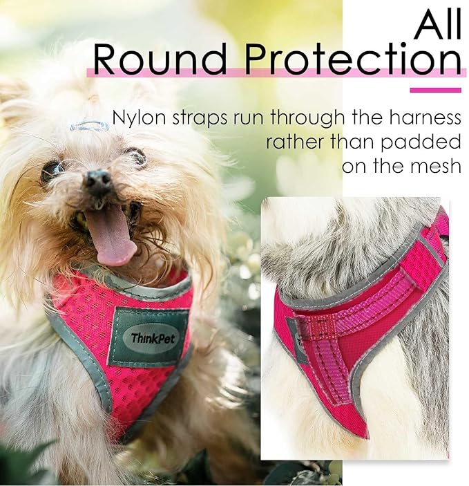 ThinkPet Reflective Breathable Soft Air Mesh No Pull Puppy Choke Free Over Head Vest Ventilation Harness for Puppy Small Medium Dogs (Neon Rosary,L)