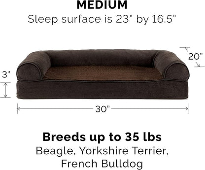 Furhaven Cooling Gel Dog Bed for Medium/Small Dogs w/ Removable Bolsters & Washable Cover, For Dogs Up to 35 lbs - Sherpa & Chenille Sofa - Coffee, Medium