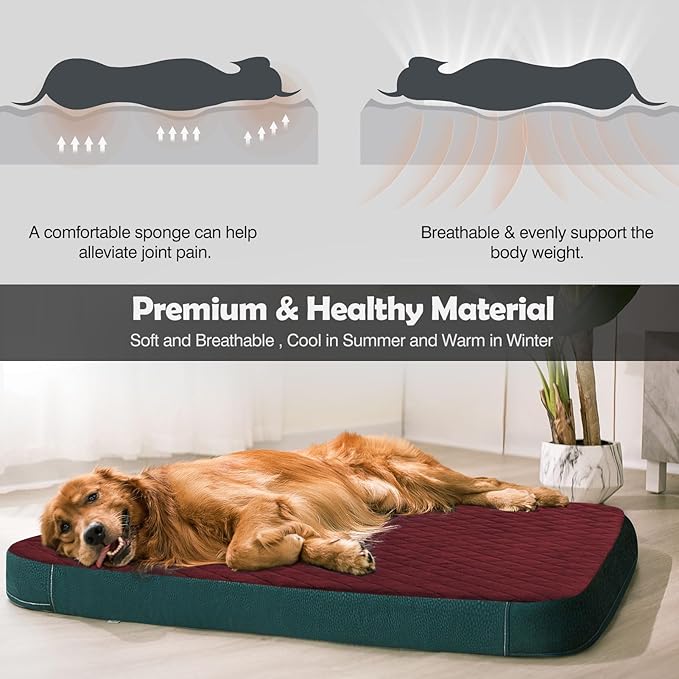 JoicyCo Dog Bed for Medium Dogs, Orthopedic Foam Dog Bed, Joint Relief Pets Sleeping Mattress, Non Slip Bottom with Washable Removable Cover, Wine Red
