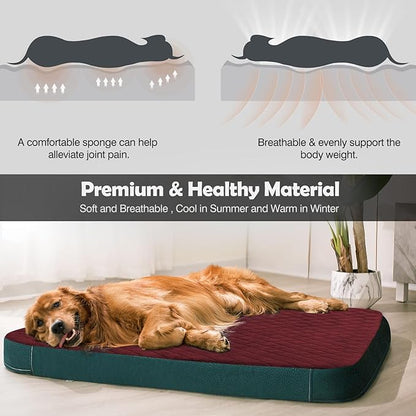 JoicyCo Dog Bed for Medium Dogs, Orthopedic Foam Dog Bed, Joint Relief Pets Sleeping Mattress, Non Slip Bottom with Washable Removable Cover, Wine Red
