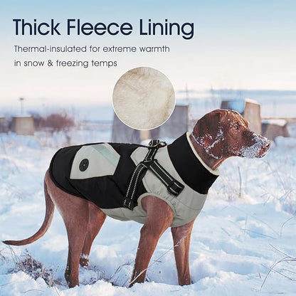 IECOii Dog Coat Winter Waterproof - Black, XLarge - Zip Up Vest, Jacket, Fleece Snow Snowsuit for Large Dogs, Beagle, Cocker Spaniel, Border Collie