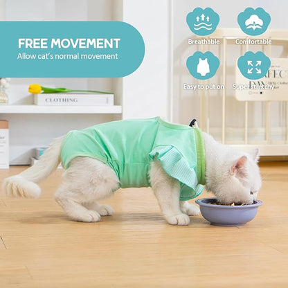 Avont Cat Recovery Suit - Post-Surgery Onesie for Cats, Alternative to Cone of Shame, Protective Spay Suit for Female Kitten, Ideal for Healing and Skin Conditions -Mintgreen(L)