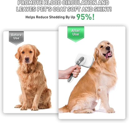 WOPQAEM Self Cleaning Slicker Brush for Dog, Cat, Skin Friendly Shedding & Grooming Tool for Long and Short Haired Pets, Easy Clean Retractable Bristles, Grey