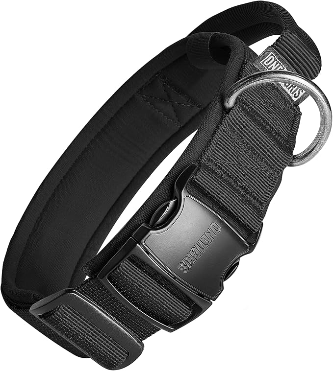 OneTigris Tough Dog Collars, Tactical Dog Collar with Handle, Milltary Adjustable Dog Collar with Heavy Duty Metal Buckle for Training (Medium (Pack of 1), Black)