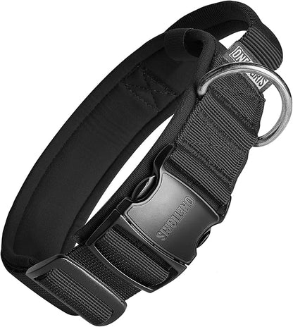 OneTigris Tough Dog Collars, Tactical Dog Collar with Handle, Milltary Adjustable Dog Collar with Heavy Duty Metal Buckle for Training (Large(Pack of 1), Black)