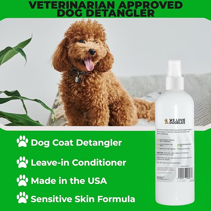 We Love Doodles Dog Detangler Spray - Leave-in Conditioner for Dogs - Dog Detangling Spray - Dematting Spray for Dogs - Tangle Remover - Made in The USA (Unscented Hypoallergenic)