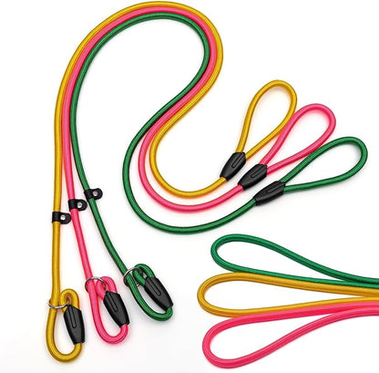 3-Pack Adjustable No-Pull Dog Slip Leads 3 Colors (Yellow/Pink/Green) - Dogs' Fave Hues, Easy On/Off, No Collar Needed, Ideal for Training & Walking