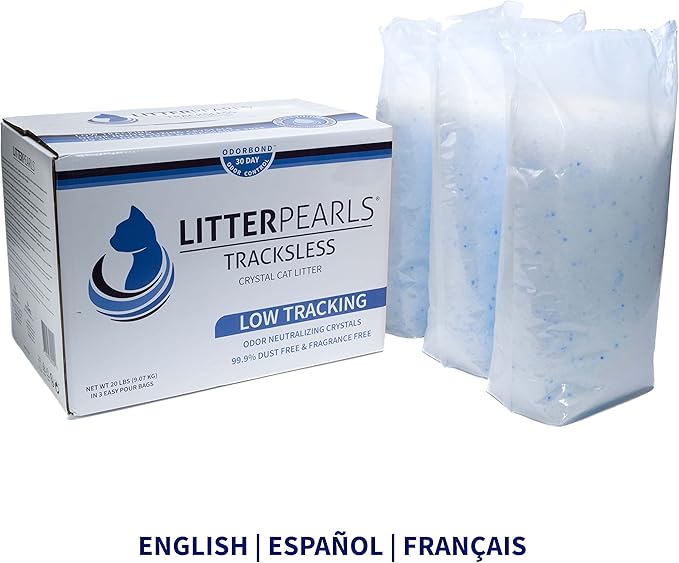 Tracksless Litter Pearls Cat Litter, White, Clear and Blue Crystals,20 lb Litter Pearls Tracksless Cat Litter,TLLP20