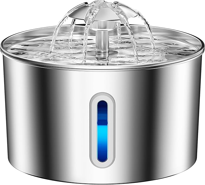 Cat Water Fountain Stainless Steel - 74oz/2.2L Pet Gift Dog Water Dispenser Automatic Silent Cats Dispenser for Drinking Indoor Metal Kitty Spout Fountains with 3 Filters & 3 Sponges Cat Dogs Gifts