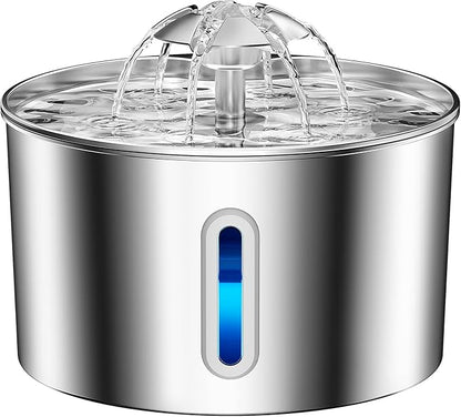 Cat Water Fountain Stainless Steel - 74oz/2.2L Pet Gift Dog Water Dispenser Automatic Silent Cats Dispenser for Drinking Indoor Metal Kitty Spout Fountains with 3 Filters & 3 Sponges Cat Dogs Gifts