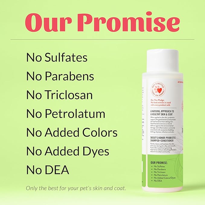Skout’s Honor Probiotic Natural Dog Shampoo and Conditioner with Avocado Oil & Omega-3s, Gentle Puppy Shampoo, Hydrating Dog Conditioner, 97% Natural, Paraben & Sulfate-Free, Cruelty-Free, 16 oz