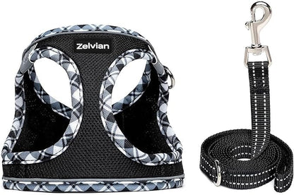 Zelvian Cat Harness and Leash Set for Walking, Escape Proof Adjustable Soft Mesh Kitten Harness with Reflective Strips, Breathable No-Choke Pet Vest for Small Cats or Puppies(Black,S)