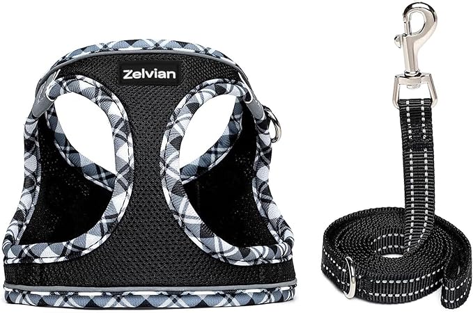 Zelvian Cat Harness and Leash Set for Walking, Escape Proof Adjustable Soft Mesh Kitten Harness with Reflective Strips, Breathable No-Choke Pet Vest for Small Cats or Puppies(Black,XXS)