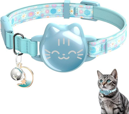 Waterproof Airtag Cat Collar, Breakaway Cat Airtag Collar with Luminous & Reflective Fish Pattern, Lightweight Kitten Collars for Apple Air tag, Hidden GPS Tracker Holder for Cats, Kittens(9-13")
