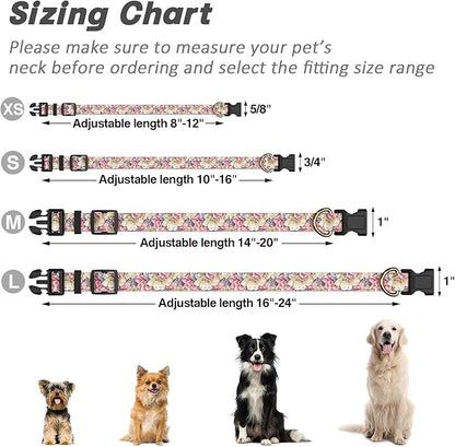 Reflective Dog Collar for Large Dogs, Cute Flower Theme Adjustable Heavy-Duty Nylon Puppy Collar for Boy and Girl Female, Soft Pet Accessories with Quick Release Buckle, Colorful Floral